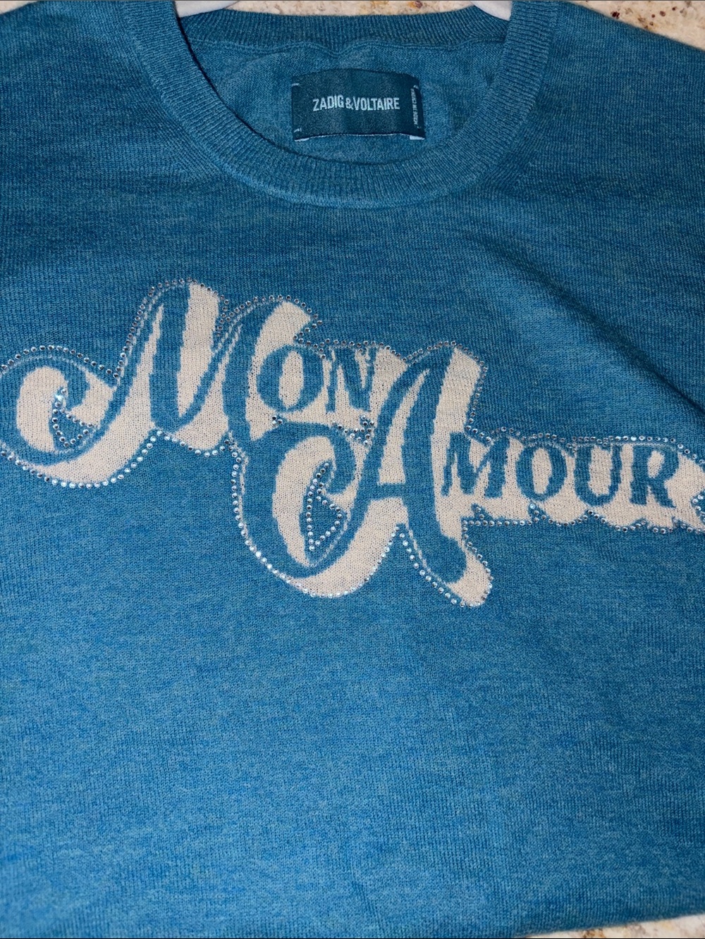 Zadig & Voltaire Women Teal Blue 'Mon Amour' Cashmere Sweater